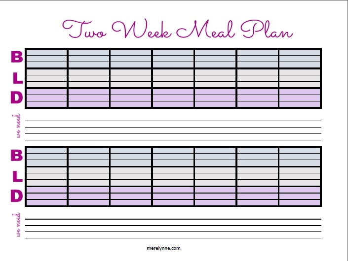 2 week meal planner