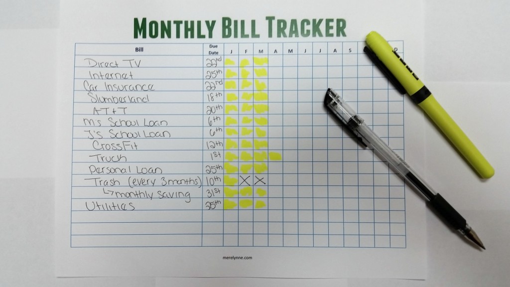 monthly bill tracker download