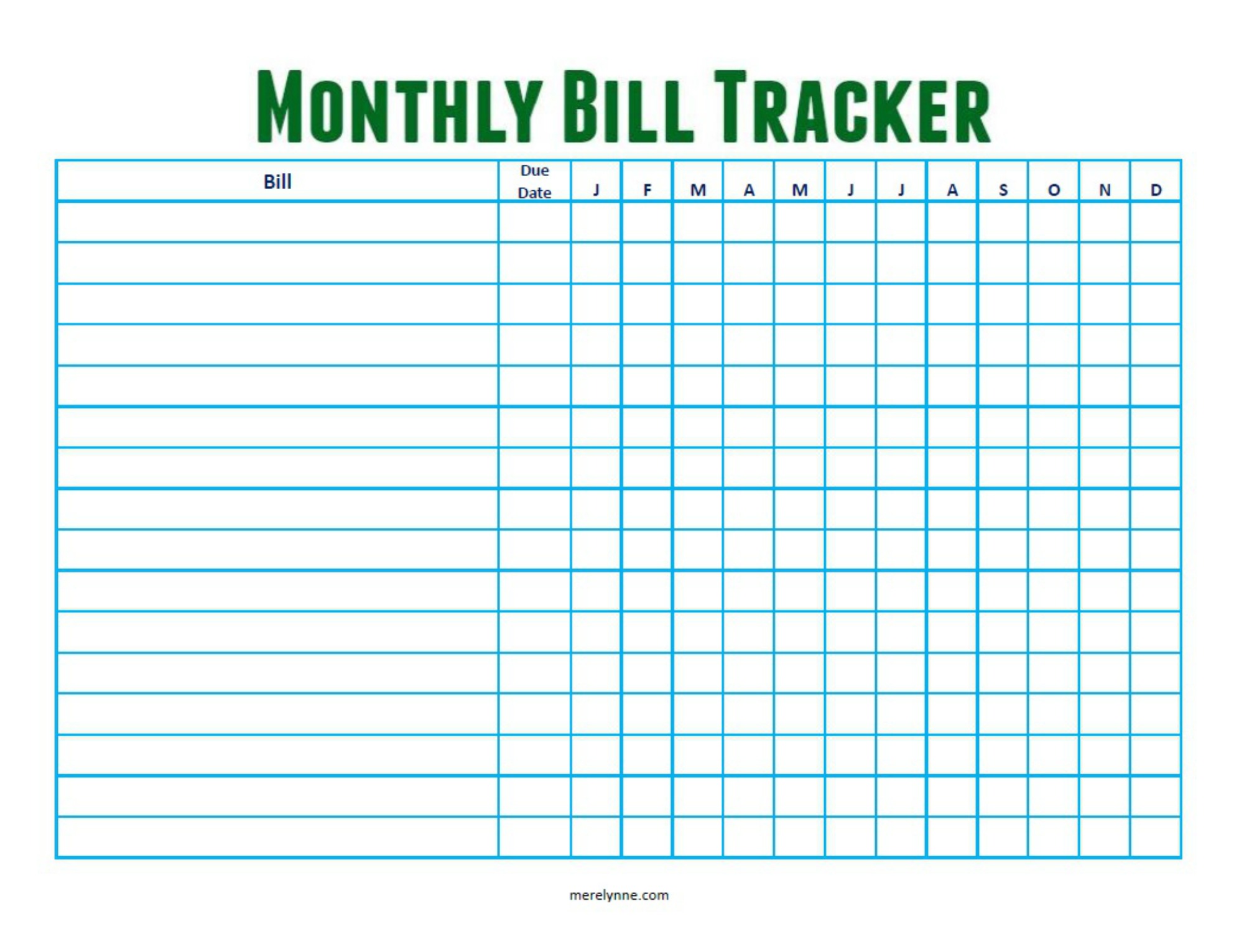 monthly bill tracker from merelynne - merelynne by Meredith Rines