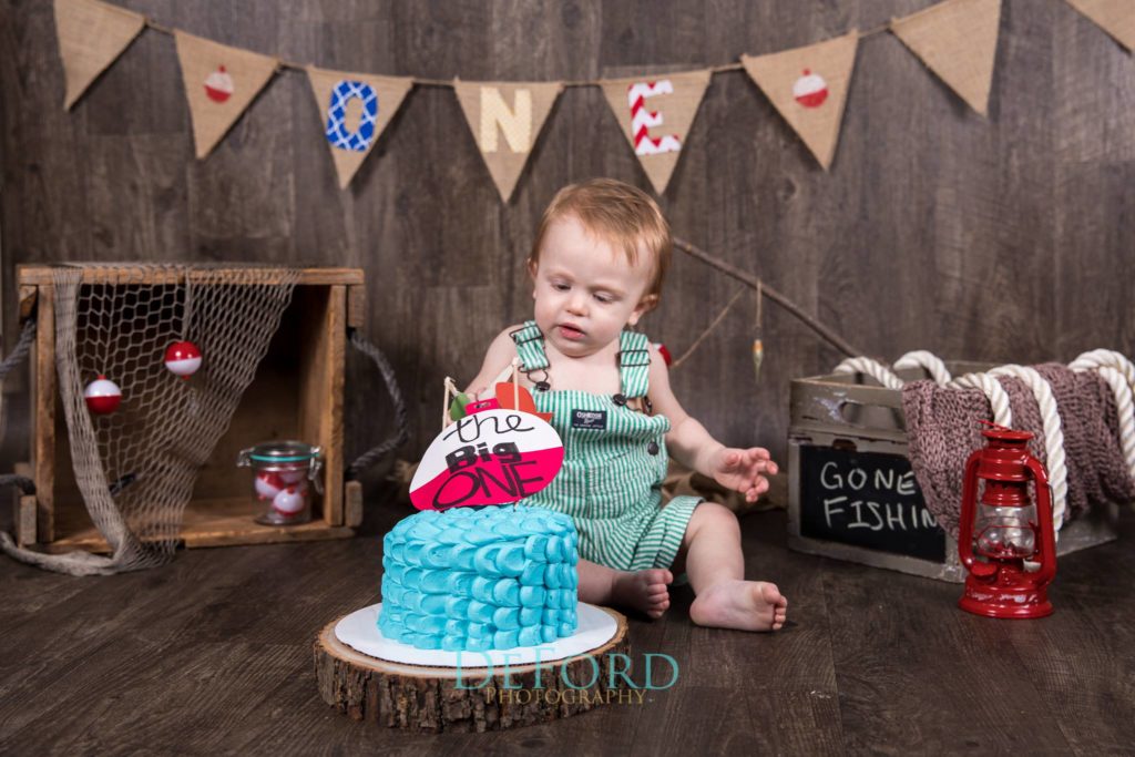 cake smash, babys first birthday, boy birthday, gone fishing birthday theme