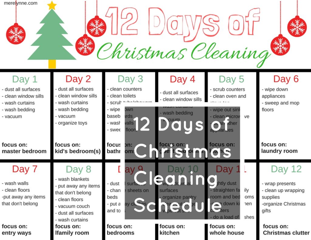 12 days of christmas cleaning, christmas schedule