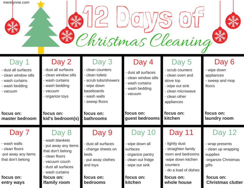 12 days of Christmas cleaning schedule